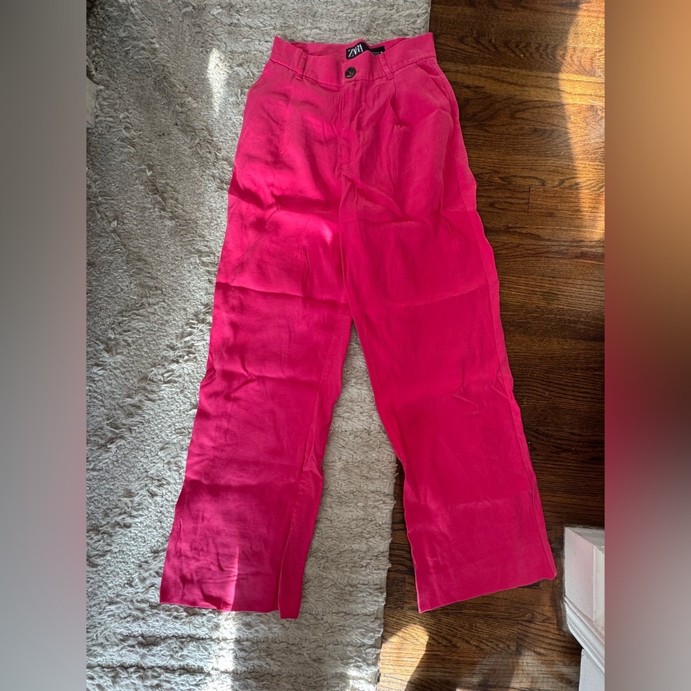 Hot pink Zara linen trousers